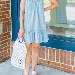 Levency New In Ruffles Hem Denim Slip Mini Dress