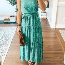 Levency New In Print Belted Sleevelss Maxi Dress