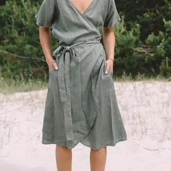 Levency Linen Short Sleeve Wrap Dress
