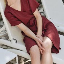 Levency Linen Short Sleeve Wrap Dress