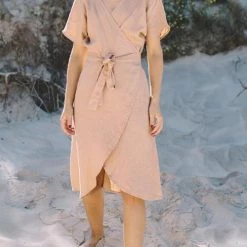 Levency Linen Short Sleeve Wrap Dress