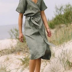 Levency Linen Short Sleeve Wrap Dress