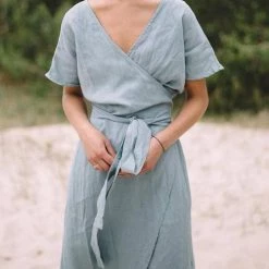 Levency Linen Short Sleeve Wrap Dress