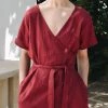 Levency Linen Short Sleeve Wrap Dress