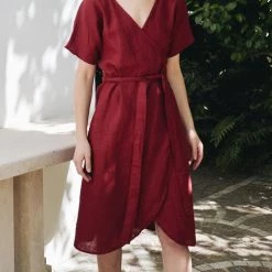 Levency Linen Short Sleeve Wrap Dress
