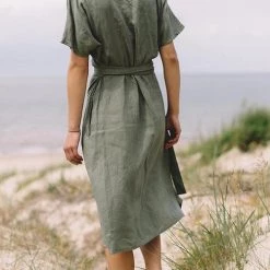 Levency Linen Short Sleeve Wrap Dress