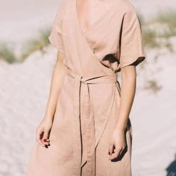 Levency Linen Short Sleeve Wrap Dress