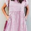 Levency Stripe Short Sleeve Pocekts Mini Dress New In