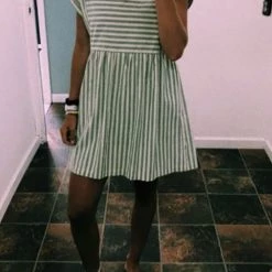 Levency Stripe Short Sleeve Pocekts Mini Dress New In