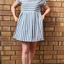 Levency Stripe Short Sleeve Pocekts Mini Dress New In