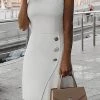 Levency Solid Button Sleeveless Dress New In