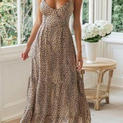 Levency Leopard Print Slip Maxi Dress