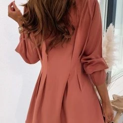 Levency Basque Waist Button Long Sleeve Mini Dress