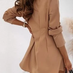 Levency Basque Waist Button Long Sleeve Mini Dress