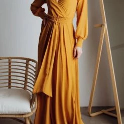 Levency Button Puff Sleeve Belted Maxi Dress New In