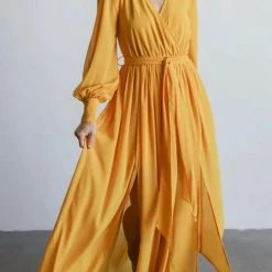 Levency Button Puff Sleeve Belted Maxi Dress New In