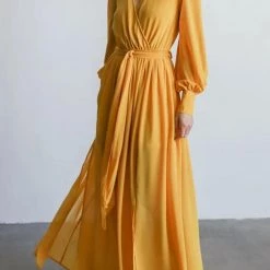 Levency Button Puff Sleeve Belted Maxi Dress New In