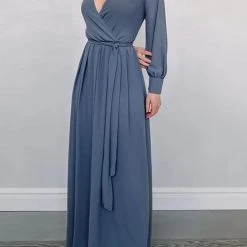Levency Button Puff Sleeve Belted Maxi Dress New In