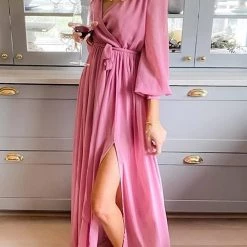 Levency Button Puff Sleeve Belted Maxi Dress New In