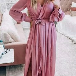 Levency Button Puff Sleeve Belted Maxi Dress New In
