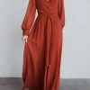 Levency Button Puff Sleeve Belted Maxi Dress New In