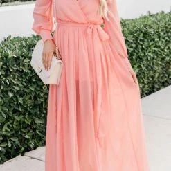Levency Button Puff Sleeve Belted Maxi Dress New In