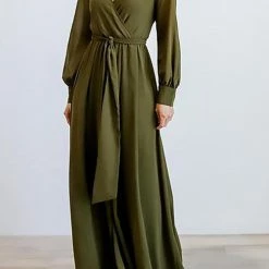 Levency Button Puff Sleeve Belted Maxi Dress New In