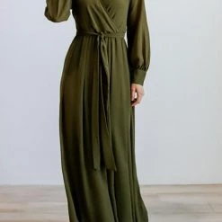 Levency Button Puff Sleeve Belted Maxi Dress New In