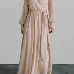 Levency Button Puff Sleeve Belted Maxi Dress New In