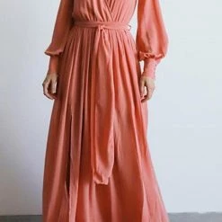 Levency Button Puff Sleeve Belted Maxi Dress New In