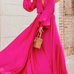 Levency Button Puff Sleeve Belted Maxi Dress New In