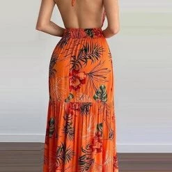 Levency Floral Print Backless Slip Maxi Dress New In