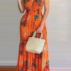 Levency Floral Print Backless Slip Maxi Dress New In