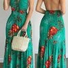 Levency Floral Print Backless Slip Maxi Dress New In