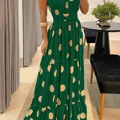 Levency Print Halter Neck Backless Maxi Dress