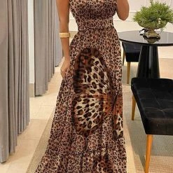 Levency Print Halter Neck Backless Maxi Dress