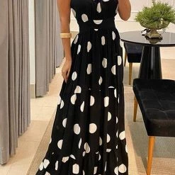 Levency Print Halter Neck Backless Maxi Dress