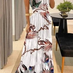 Levency Print Halter Neck Backless Maxi Dress
