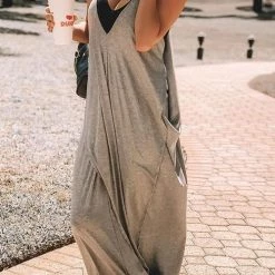 Levency Deep V Neck Slip Maxi Dress New In