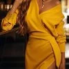 Levency V Neck Long Sleeve Slit Dress New In