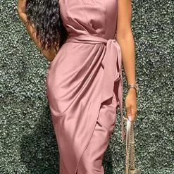 Levency One Shoulder Slit Bleted Dress