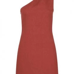 Levency Minimalism One Shoulder Linen Mini Dress