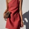 Levency Minimalism One Shoulder Linen Mini Dress