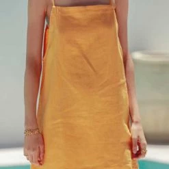 Levency Minimalism Linen Slip Mini Dress New In