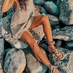 Levency Minimalism Linen Slip Mini Dress New In