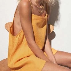 Levency Minimalism Linen Slip Mini Dress New In