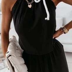 Levency New In Halter Neck Slit Sleeveless Dress