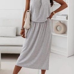 Levency New In Halter Neck Slit Sleeveless Dress