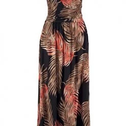 Levency Print Strapless Pockets Maxi Dress New In