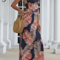 Levency Print Strapless Pockets Maxi Dress New In
